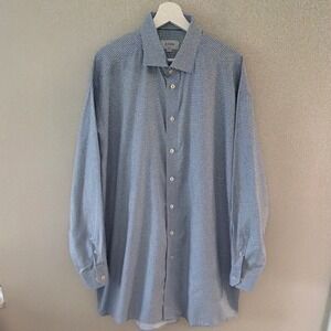Eton Classic Fit Blue Geometric Micro‎ Print Button Down Shirt Men XL 17.5 44